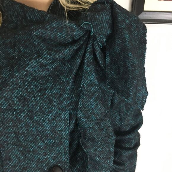 Piazza Sempione Teal Tweed Neck Tie Cropped Wool Jacket Italy 40 - Picture 3 of 8